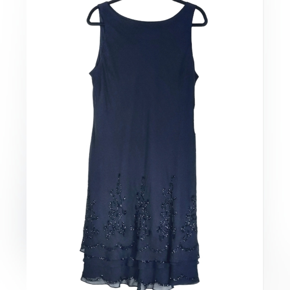 R&M Richards Woman 14W Formal Beaded Chiffon LBD Fairycore Regal Dress NWT NEW